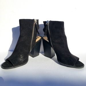 Booties BLACK Suede Peep Toe Heel Womens Sz 9 Side Zipper TALBOTS